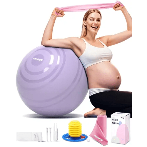 nonogo Birthing Ball for Pregnancy with Resistance Bands- Exercise Ball for Working Out, Yoga, Physical Therapy, Maternity Physio, Balance Stability Ball with Pump
