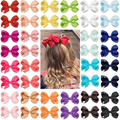 40Pcs 3 inch Hair Bows for Girls Grosgrain Ribbon Toddler Back to School Hair Accessories with Alligator Clips for Baby Girls Kids in Pairs