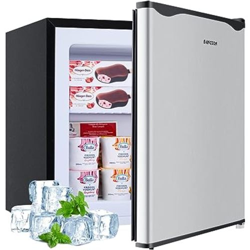 BANGSON Upright Freezer,1.1Cu.ft Mini Freezer with Removable Shelf, Single Door Compact Freezer for Home, Kitchen, Office, Apartment(Silver)