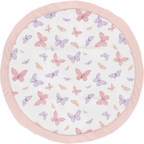 Sweet Jojo Designs Pink/Purple Shabby Chic Butterfly Girl Baby Play Mat Tummy Time Activity, Toddler Floor Infant Playmat - Colorful, Butterflies, Pastel, Lilac, Watercolor, Blush, Yellow, Lavender