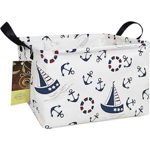 HUNRUNG Rectangle Storage Basket Cute Canvas Organizer Bin for Pet/Children Toys, Books, Clothes Perfect for Rooms/Playroom(REC-Blue anchor)