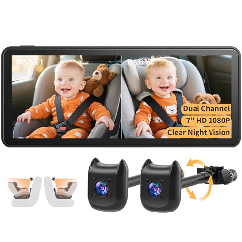 Dual Car Camera Baby Monitor with 6.9" Split Screen-1080P HD Carseat Camera for 2 kids with 360° Full Rotation-Night Vision, Auto-detail Enhancement, 2 Power Ways, Easy Install, for Twins & Siblings