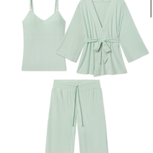LAKE | Women | DreamModal Pajamas | Parisian Green Pencil Stripe Maternity Kimono Bundle