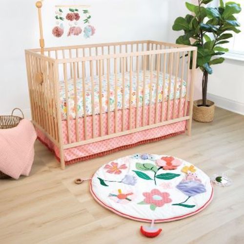 The Peanutshell Floral Crib Bedding, Tummy Time Mat & Security Blanket Set, Pink, 4-Piece Set