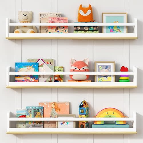 36 Inches Long, White and Wood Shelves