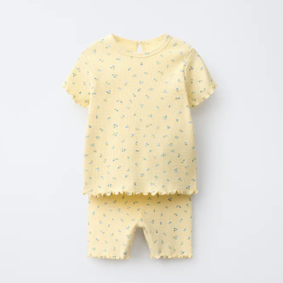 RIBBED FLORAL T-SHIRT AND BIKER SHORTS SET - Light yellow | ZARA United States