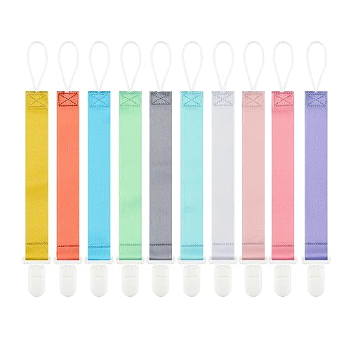 Babeine Neutral Pacifier Clips, 10 Pack Binkie Paci Holder Clips for Boys and Girls Fits for Most Pacifiers, Teethers & Toys and Holiday Gift, Solid Color