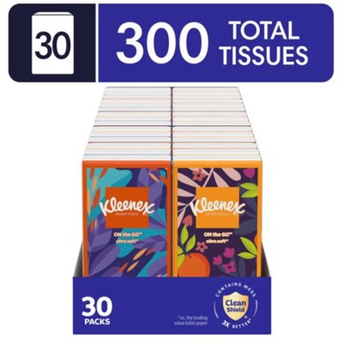 Kleenex On-The-Go Facial Tissues, 3 On-The-Go Packs, 10 Tissues per Pack, 3-Ply