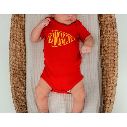 MADE IN KC Kansas City Arrowhead Gerber onesie® brand unisex 0-24 months baby shower gift bodysuit arrowhead Football