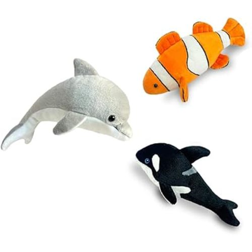 3 Pack Ocean Stuffed Animals,Realistic Dolphin Whale Clown Fish Stuffed Animal Sea Animals Toys,Ocean Animal Toy for Girls Boys Birthday Bedtime Decor Stuffed Animals Plush