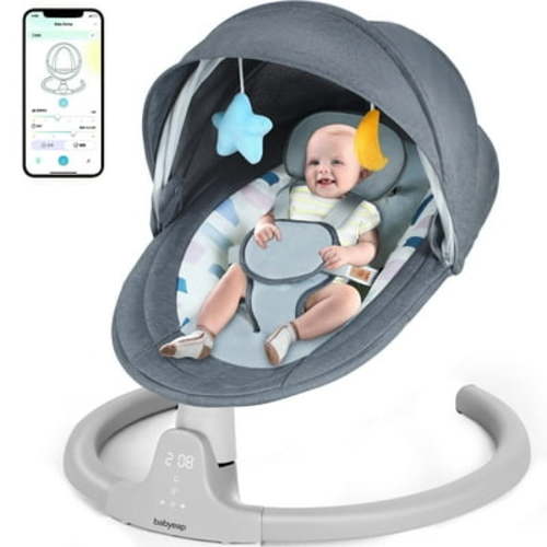 Babyeap Baby Swing for Infants - APP Remote Bluetooth Control, 5 Speed Settings, 10 Lullabies, USB Plug (Blue)