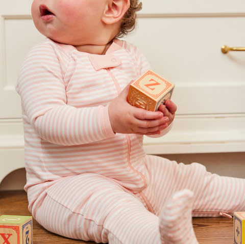 LAKE | Baby | Pima Cotton Pajamas | English Rose Stripe Baby Sleeper  - Size 0-3M