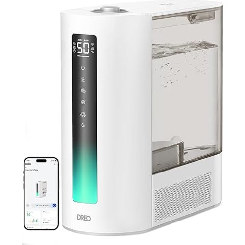 Dreo 6L Humidifiers for Bedroom, Smart Warm & Cool Mist for Large Room, 60Hr Quiet Runtime Ultrasonic Oil Diffuser for Baby, Plant, Humidity Sensor, Indicator Light, 12H Timer, Google/Alexa, White