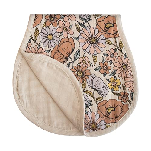 mushie Muslin Baby Burp Cloths | 100% Organic Cotton, Set of 2 (Retro Flowers/Fog)