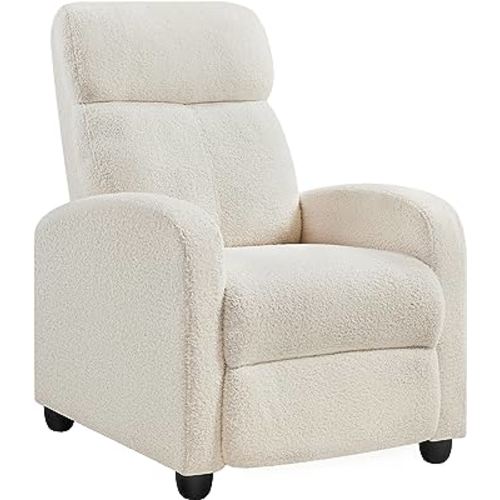 Yaheetech Fabric Recliner Chair Single Sofa Home Theater Seatting Adjustable Modern Single Reclining Living Room Bedroom Ivory
