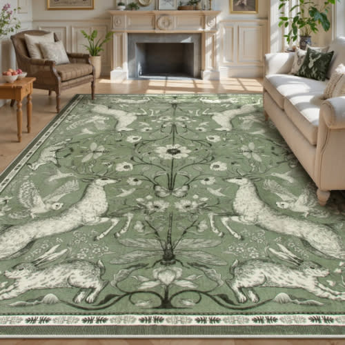 Dorval Washable Vintage Woodland Olive Green Rug