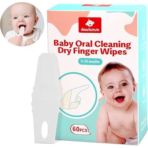 dearlomum Toddler Baby Dry Wipes, Baby Newborn Tongue Cleaner, 60PCS Disposable Infant Wipes Clean Baby Mouth,Gauze Gum Cleaner Toothbrush Baby Oral Cleaning Stick Dental Care for 0-36 Month Baby