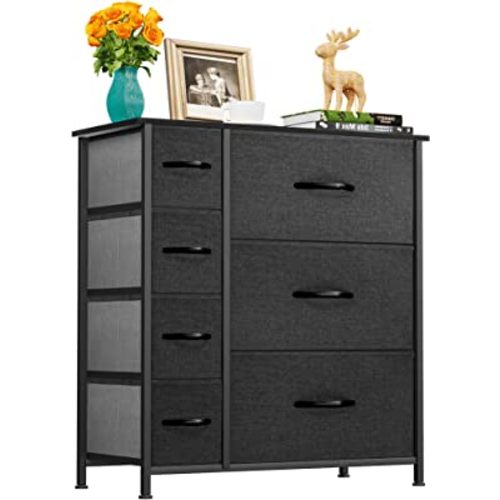 YITAHOME Dresser with 7 Storage Drawers- Fabric Storage Tower, Organizer Dresser for Living Room, Hallway, Closets- Sturdy Steel Frame, Wooden Top& Easy Pull Fabric Bins (Black/Grey)