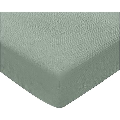 Comfy Cubs 100% Muslin Cotton Fitted Crib Sheet - Soft, Standard & Breathable Crib Sheets for Toddler Mattress - Snug Fit, Secure Elastic with Beautiful Packaging for Boys & Girls - Fern