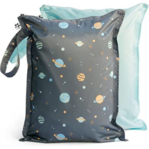 Tiny Twinkle Mess-proof Wet Bags 2 Pack Waterproof and Washable Bag for Travel storage, Stroller, Daycare, Baby Diapers, Yoga, Beach, Pool, Wet Toddler Swimsuits