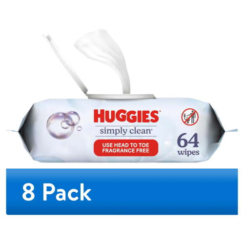 (8 pack) Huggies Simply Clean Unscented Wipes, 1 Flip-Top Pack, 64 Total Count
