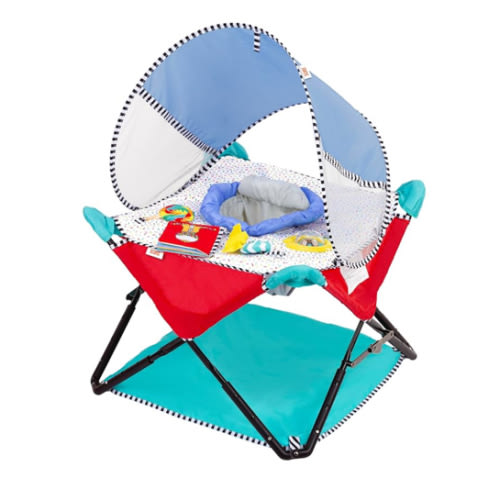 Bright Starts, Pop 'N Jump Portable Baby Activity Center, Indoor Outdoor Use, Lightweight, Carrying Bag, Canopy, 6-12 Months (Animals)
