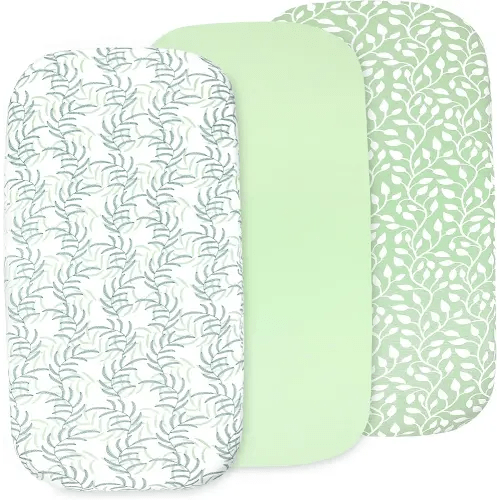 3 Pack Bedside Sleeper Bassinet Fitted Sheets, Organic Cotton, 33x20x4 Inches, Compatible with Pads Size Between 17-21” in Width, X 29-33” in Length, and 1.5-4’’ Thick
