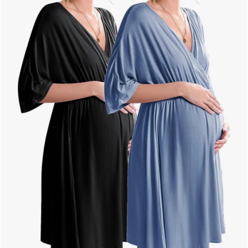Ekouaer 2Pk Nursing Nightgown- Black & Lake Blue, XL