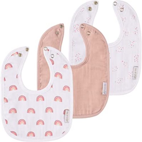 Ely's & Co. 100% Cotton Muslin Bib with Terry lining Soft & Absorbent for Infants, Adjustable Snaps 3 Pack 0-6 Months