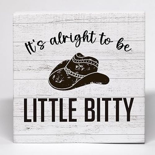 Western Cowboy Wood Box Sign, Cowboy Western Desk Decor, Western Nursery Decor, It’s Alright to be Little Bitty Retro Western Wooden Box Block Sign for Home Office Boys Room Shelf Decor