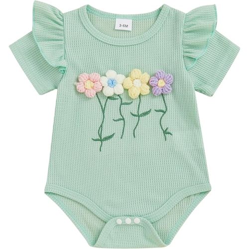 Newborn 3 6 12 18 Months Baby Girl Romper Summer Clothes Waffes Outfit 3D Flower Onesie Bodysuit Infant Girl Clothes