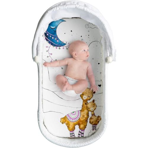 JumpOff Jo - Hypoallergenic Fitted Bassinet Sheet for Baby Boys & Girls - Rectangular, Hourglass & Oval Crib Compatible, Soft, Breathable, Machine Washable - Llama and Mama