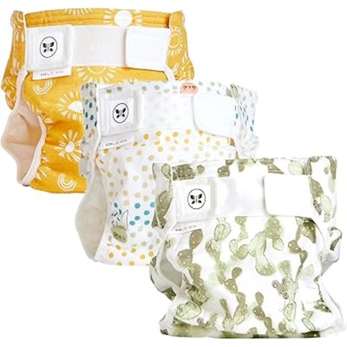 Honest Hybrid Cloth Diaper Covers with Pocket-Sling, Large (22-40 lbs), Stops Nighttime Leaks, Use with Boosties Disposable Diaper Pad or Reusable Insert, 3 Pack of Cotton Muslin Covers