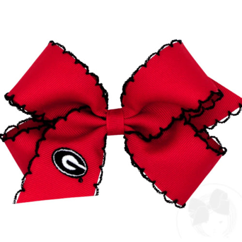 Medium Grosgrain Hair Bow with Moonstitch Edge and Embroidered Collegiate Logo - GEORGIA | Wee Ones Hair Bows & Accessories