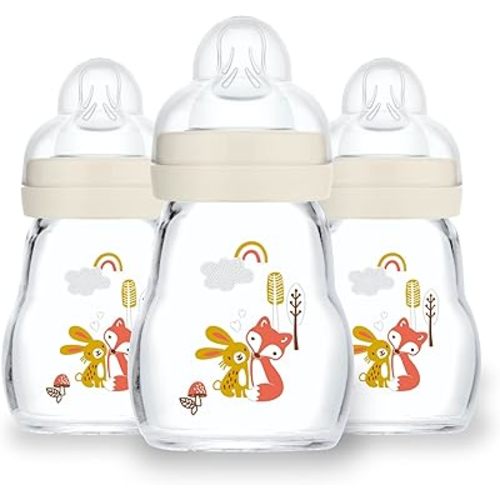 MAM Feel Good Slow Flow Premium Glass Baby Bottles, Easy Switch Between Breast and Bottle, 5oz, 0+ Months, Unisex, 3 Pack