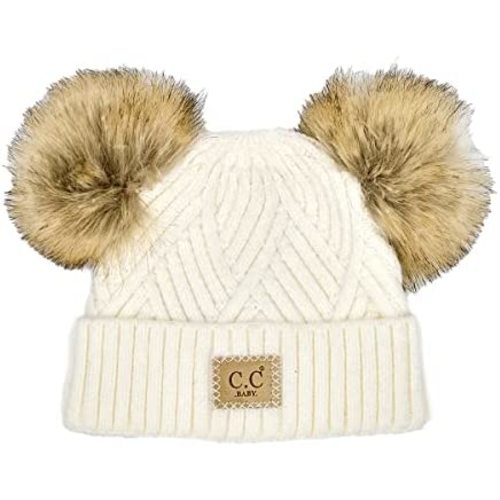 Funky Junque Exclusives Baby Infant Beanie Knit Warm Winter Double Pom Pom Skull Cap Hat