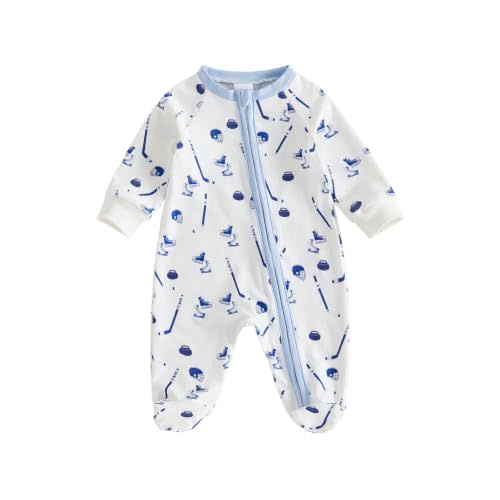 Sasaerucure Baby Boy One Piece Hockey Onesie Jumpsuit/Footies | Newborn Infant Winter Outfits Summer Clothes Long Sleeve Hockey Romper and Footies Short Sleeve Hockey Jumpsuit