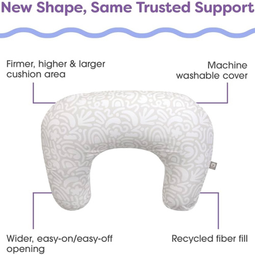 Boppy Nursing Pillow - Ergonomic Bottle & Breastfeeding Pillow with High, Firm, Large Area, Water-Repellent Cushion with Washable Cover; Baby Safety Alliance Verified - Cream Retro Squiggles