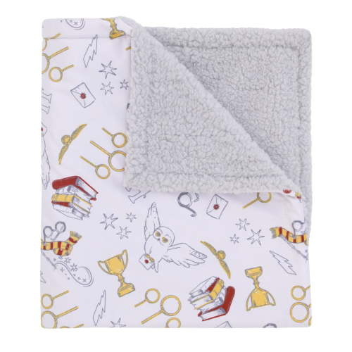 Warner Brothers Harry Potter White, Gold, and Red Sherpa Baby Blanket, Reversible