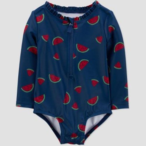 Carter's Just One You® Baby Girls' Long Sleeve Watermelon One Piece Rash Guard - Red/navy Blue 3m