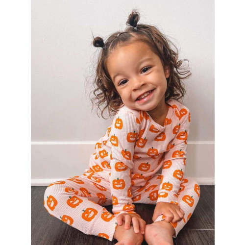 Organic Waffle 2-Piece Set, Blush Jack-O-Lantern