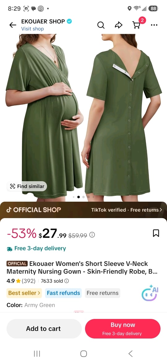 Maternity Nursing Gown - Skin-Friendly Robe, Button-Accented Womens Dresses for Pregnancy, Postpartum, Labor, Hospital Use (S-XXL)