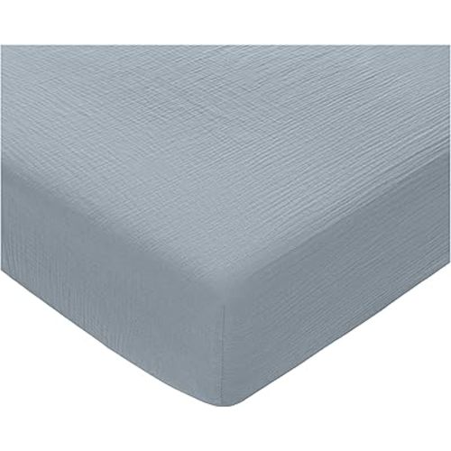 Comfy Cubs 100% Muslin Cotton Fitted Crib Sheet - Soft, Standard & Breathable Crib Sheets for Toddler Mattress - Snug Fit, Secure Elastic with Beautiful Packaging for Boys & Girls - Pacific Blue