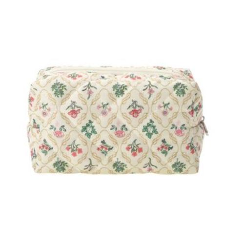 Unique Bargains Quilted Square Flower Makeup Bags Pink Green 1 Pc