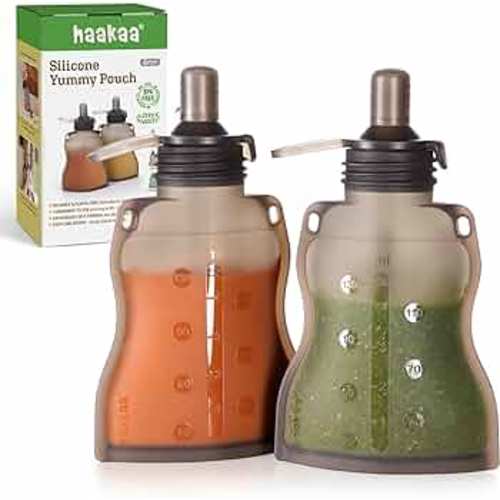 Haakaa Yummy Pouch Reusable Baby Food Pouch, Baby Food Storage Kids Squeezable Pouch, Washable Freezer - Make Homemade Organic Food for Babies/Toddlers, 4oz, 2 Pack,6m+