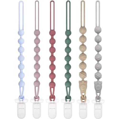 Babygoal Silicone Pacifier Clips, 6 Pack Pacifier Holder Clips for Boys and Girls Fits for Most Pacifier Styles Binky & Teething Toys and Baby Gift 6GJS15