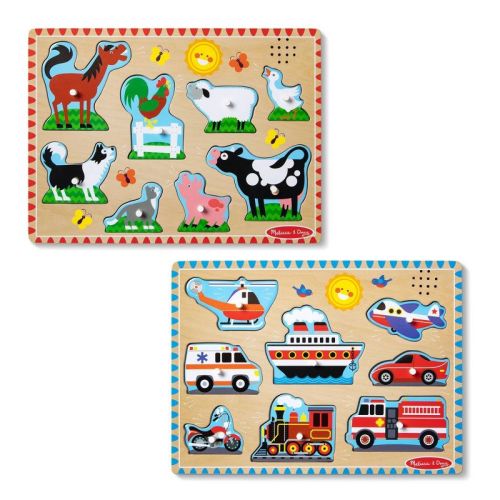 Melissa & Doug Wooden Sound Puzzle 2pk 16pc - Farm Animals, Vehicles
