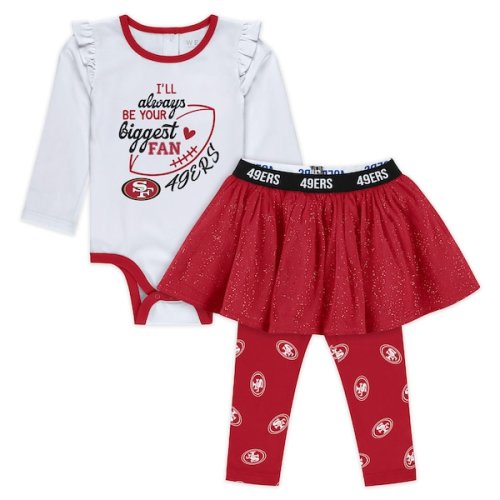 Newborns & Infants San Francisco 49ers WEAR by Erin Andrews White Three-Piece Long Sleeve Bodysuit, Tutu and Sweatpants Set