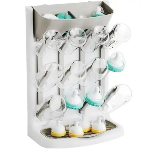Yieach Larger Vertical Baby Bottle Drying Rack - BPA Free - Space Saving Feeding Bottles Drying Rack Holder for Countertop,Baby Bottle Holder Storage Station for Pacifiers,Pump Accessories Stand,Grey