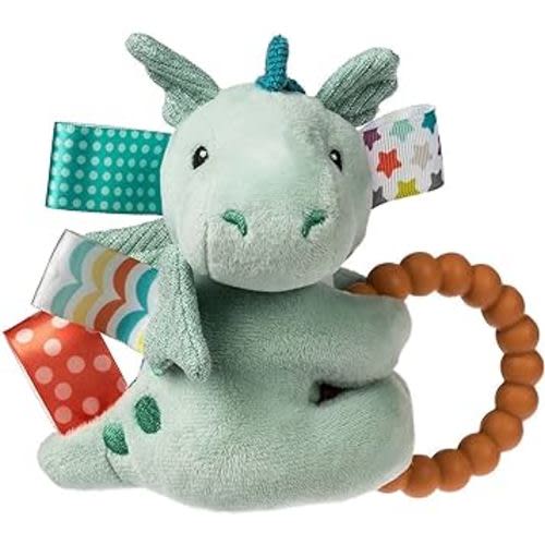 Soft Baby Rattle with Soothing Teether Ring and Sensory Tags, 6-Inches, Drax Dragon